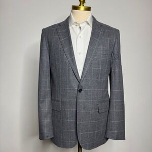 J Crew Ludlow‎ Wool Blend Plaid Blazer Sport Coat 40R Slim Fit Gray